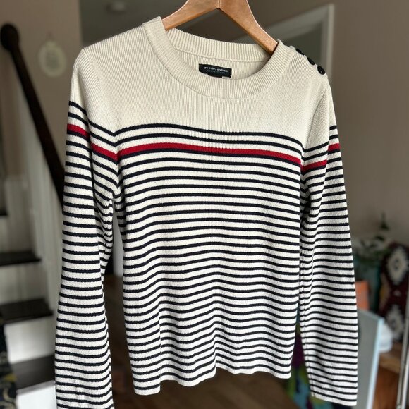 Goodclothes Nautical Deep Navy, Red, White Sweater w/ Button Detail Womens Sz M - Picture 9 of 10